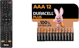 "Hama" universalus nuotolinio valdymo pultas "4 in 1 Smart TV", juodas ir "Duracell Plus" AAA mikro šarminės baterijos, 1,5 V LR03 MN2400, 12 vnt.