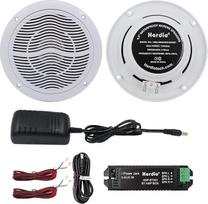 "Herdio" 6,5 colio 120 W "Bluetooth" lubų garsiakalbis, vandeniui atsparus įmontuotas garsiakalbis, garsas, puikiai tinka naudoti patalpose ir lauke, miegamajame, namų kine, dengtose verandose (baltas)
