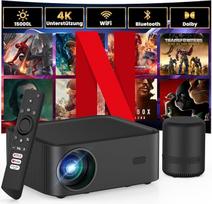 "HOPVISION" mini projektorius "Netflix" oficialus ir "Dolby Audio" su BT garsiakalbiu 15000L vaizdo projektorius "Full HD 1080P", "WiFi Bluetooth" nešiojamasis projektorius 4K namų kino suderinamas su "YouTube" / "Prime