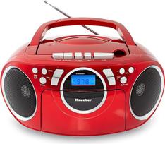 "Karcher RR 5042-R" nešiojamasis CD radijo imtuvas su CD grotuvu ir kasečių grotuvu (FM, maitinamas iš akumuliatoriaus arba maitinimo šaltinio, Aux-In), raudonos spalvos