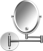 "Mirrorvana" ovalus sieninis vonios kambario veidrodis, dvipusis, 5x/1x didinantis, 13 colių ištraukiamasis pasukamas, 6,6 x 8,6 colių atspindys, chromas