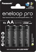 "Panasonic eneloop pro", paruoštas naudoti Ni-MH akumuliatorius, AA/Mignon, 4 pakuotės, min. 2500 mAh,500 Ladezyklen,mit hoher Leistung und geringer Selbstentladung,wiederaufladbarer Akku,plastikfreier Verpackung,Schwarz