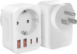 2 kelioninių adapterių pakuotė JAV adapteris JAV su 2 USB 2 C tipo (3,4 A) ir 1 kintamosios srovės, JAV adapterio lizdas, maitinimo adapteris JAV, Vokietijos kištukas, B tipo kištukinis lizdas, skirtas Amerikai Kanadai, Meksikai, Tailandui