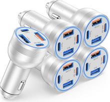 5 cigarečių žiebtuvėlio USB C pakuotė, Avatcen 65 W 4 prievadų automobilinis įkroviklis PD&QC3.0 USB automobilinis įkroviklis Metalinis USB adapteris 12 V su LED lemputėmis Mobiliojo telefono įkroviklis automobiliui iPhone 16 15 Pro Max, Samsung S24