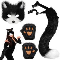 AUNGKWANG Lapės uodega katė vilkas Cosplay kostiumas rinkinys Pliušinė kaukė Pūkuotas nagų pirštinės Helovino vakarėlis tinka vaikams ir suaugusiems