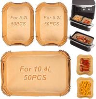 BYKITCHEN orkaitės kepimo popierius, skirtas "Ninja Flex Drawer Dual Zone AF500EU" 10,4 l oro keptuvei, "Ninja Foodi AF500EU" AF500EUCP oro keptuvės priedai, taip pat tinka "Cecotec Dual 9000 9L", pakuotė