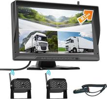 CAMECHO DVR belaidis atbulinės eigos kamerų rinkinys su 10 colių IPS monitoriumi + 2 naktinio matymo vandeniui atsparios atbulinės eigos kameros, palaikančios kilpinį įrašymą / dalinį vaizdą / vaizdo atsukimą sunkvežimiams / autobusams / mikroautobusams /