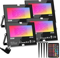 ChangM RGB LED prožektorius lauko su nuotolinio valdymo pulteliu Objektų apšvietimas Pack of 4 50 W LED prožektorius IP66 Vandeniui atsparus LED prožektorius Sodo nuotaikos žibintai