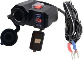 D74CS Motociklo dvigubo USB lizdo įkroviklio lizdas su jutikliniu laikikliu 12V/24V, automobilio cigarečių žiebtuvėlio lizdo adapteris LED motociklui Vandeniui atsparus automobilio įkroviklio įrengimas