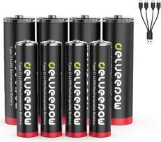 Delyeepow USB-C AA AAA baterijos Ličio įkraunamos 1,5 V 3400 mWh AA 4 vnt. 1200 mWh AAA 4 vnt. USB įkraunamos baterijos su 4-in-1 USB-C įkrovimo kabeliu, 1 val. greitas įkrovimas, 1500 ciklų