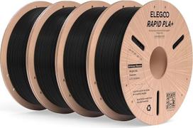 ELEGOO greita PLA+ gija, 1,75 mm, juoda, 4 kg, greita PLA Plus 3D spausdintuvo greita gija, skirta spausdinti 0-600 mm/s greičiu, matmenų tikslumas +/-0,02 mm, 4 x 1 kg ritės