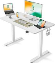 FEZIBO reguliuojamo aukščio elektrinis rašomasis stalas, 100 x 60 cm, stovintis kompiuterio stalas su atminties valdikliu ir apsaugos nuo susidūrimo technologija, mobilus stovimas rašomasis stalas, ergonomiškas baltas paviršius