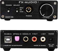 FX-Audio DAC-X6 Mini HiFi 2.0 skaitmeninis garso dekoderis DAC įvestis USB/koaksialinis/optinis išėjimas RCA/ ausinių stiprintuvas 24 bitų/192 KHz DC12 V (juodas)