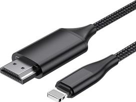 HDMI kabelis "iPhone", HDMI keitiklio kabelis 2,0 m, telefono, planšetinio kompiuterio ar "iPod" ir televizoriaus HDMI jungties kabelis, "iOS 11, 12, 13, 14", "YouTube" TV išvestis, didelės raiškos HD1080P, juodas