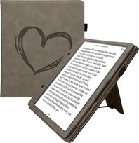 kwmobile Apsauginis dėklas, suderinamas su "Amazon Kindle Scribe Flip Case" - Dangtelis su dirželiu rankai - Heart Brush Grey