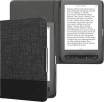 kwmobile dėklas, suderinamas su Pocketbook Touch Lux 3/Basic Lux/Basic Touch 2 - drobė, apsauginis dėklas su viršeliu - antracito juodos spalvos