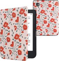 kwmobile Flip Case Compatible with Kobo Clara 2E / Tolino Shine 4 Case - eReader Case - Poppies Red Green Beige