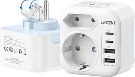 LENCENT kelioninis adapteris JAV Vokietijos kištukas, B tipo adapteris, sulankstomas kelioninis kištukas su 2 USB-C ir 2 USB-A prievadais, ES "Schuko" į JAV, skirtas Amerikos, Meksikos, Kanados, Tailando, Kosta Rikos lizdams