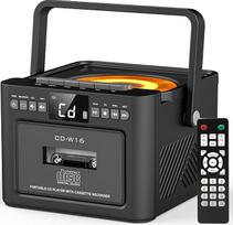 Nešiojamasis "Greadio" CD grotuvas, "Boombox" kasečių grotuvas su FM radiju, "Bluetooth 5.1", 5000 mAh įkraunama baterija, nuotolinio valdymo pultas, AUX/USB/SD kortelės įvestis, 5 W garsiakalbis, LED ekranas (juodas)