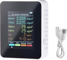 Oro kokybės detektorius, oro kokybės matuoklis, CO2 matuoklis, PM2.5, temperatūros ir drėgmės, TVOC, PM10 oro kokybės monitorius, LCD ekranas, matavimo vertė, tinka biurui, šeimai