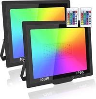 PICAA RGB LED lauko prožektorius, 100 W prožektorius su nuotolinio valdymo pulteliu, LED prožektorius, lauko prožektorius, IP66 atsparus vandeniui, 10000 LM lauko prožektorius, prožektorius patalpoms, sodui, kiemui, vakarėliams