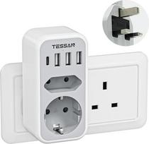 TESSAN Jungtinės Karalystės adapteris Anglija Vokietija kištukinis kelionės adapteris Anglijai su 3 USB ir 1 USB C, kelioninis G tipo kištukinis maitinimo adapteris Jungtinės Karalystės kištukinio lizdo adapteris Anglijoje, Jungtinės Karalystės adapteris