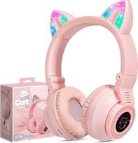 Vaikiškos "Bluetooth" ausinės, "Cat Ears", belaidės ausinės vaikams su šviesos diodu, vaikiškos "Bluetooth" ausinės su kabeliu nuo 3 4 5 5 6 7 metų, "iPad" / planšetinio kompiuterio / mokyklos ausinės vaikams per ausis
