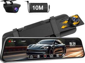 Veidrodinė prietaisų skydelio kamera su galinio vaizdo kamera Dviguba 1080P prietaisų skydelio kamera automobilio priekinė galinė 170° + 140° plataus kampo galinio vaizdo veidrodinė prietaisų skydelio kamera Automobilio kamera su 10 colių IPS jutikliniu e