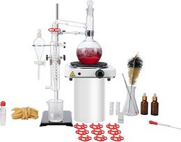 VEVOR eterinių aliejų distiliavimo rinkinys, 500 ml distiliavimo aparatas, 3,3 boro laboratorijos stiklo distiliavimo rinkinys su 1000 W kaitinimo plokšte ir 24, 40 jungčių, 33 dalių rinkinys