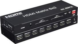 XYKJOBC 4K 60Hz 6x2 HDMI matrica 6 in 2 Out HDMI Splitter Switch 4x2 HDMI matricos garso ir vaizdo konverteris su EDID, skirtas kompiuteriui, televizoriui, dviems monitoriams (6x2 HDMI matrica)