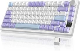 YINDIAO Ajazz AK820PRO mechaninė klaviatūra su TFT išmaniuoju ekranu ir rankenėle, 2.4G Wireless/BT5.1/USB-C laidinė, 75 % ANSI išdėstymas, 5 garsą sugeriančios putos, "Hot-Swap" linijinis jungiklis, RGB apšvietimas, skirta PC, Mac