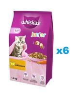 WHISKAS Junior 6x1,4 kg sausas visavertis ėdalas kačiukams su gardžia vištiena