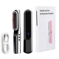 Wireless Men Quick Beard Straightener Hair Style Comb LCD Multifunctional Cordless USB Charging Hair Straightening Brush EU