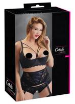 Cottelli Plus Size - petnešėlėmis su žiedais krūtinės pakėlėja (juoda) - 85E