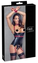 Cottelli Bondage - blizgi liemenėlė atvira krūtine su antkakliu - juoda - L
