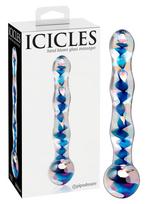 Icicles No. 08 - dvigalis stiklinis dildo - bangų forma - skaidrus/mėlynas