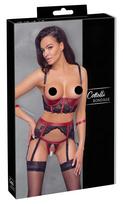 Cottelli Bondage - matinė, nėriniuota krūtinę kelianti liemenėlės ir kelnaičių rinktinė (raudona) - XL