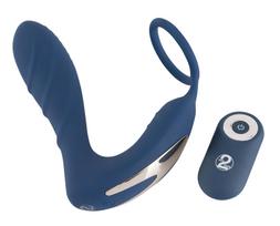 You2Toys - prostatos vibratorius su analiniu kaiščiu ir penio žiedu - mėlynas