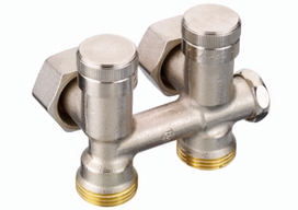 Apatinio pajungimo mazgas dvivamzdei sistemai Danfoss, RLV-K kampinis, 1/2"