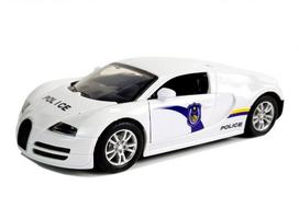 Sportinis policijos automobilis su šviesom ir garsais, baltas