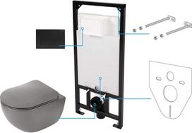 Potinkinis WC komplektas Deante Peonia Zero Anthracite 6in1 CDENDZPW, su juodu mygtuku