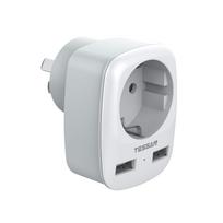 TESSAN maitinimo adapteris Australija Europos kištukas su 2 USB, kelioninis kištuko maitinimo lizdo adapteris Naujosios Zelandijos Argentinos sieniniam įkrovikliui 1 Outlet & 2 USB Ports pilka spalva
