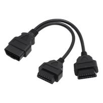 OBD ilgintuvo 16 kontaktų kabelio kištukas su dviguba moterimi Y skirstytuvo laido adapteris, skirtas OBD2 sąsajai