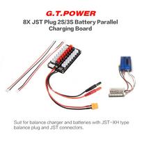 GTPOWER 8X JST kištukas 2S/3S Lipo akumuliatoriaus lygiagretaus įkrovimo plokštė, skirta juoda