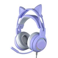 Cat Ear Headphones with Noise Reduction Mic for Girls All Wrapped Earcups Wired Over Ear Gaming violetinė