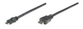 Manhattan HDMI kabelis, 1.8m, mini HDMI Male to HDMI Male, Shielded, Black,  304955