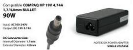 Nešiojamo kompiuterio įkroviklis HP 19V, 4.74A 1.7/4.8mm 90W, HTL, NBP17
