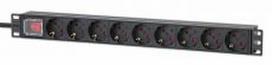 INTELLINET 19″ 1U Rackmount 9-Output Power Distribution Unit (PDU), EU CEE 7/3 Outlets, 2 m Power Cord with EU CEE 7/7 Plug, 16 A, On/Off Switch, Aluminum, Black, 715133