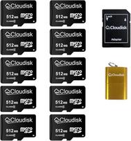 "Clodisk Micro SD" mažos talpos kortelė, 10 pakuočių po 512MB (ne GB) su "Micro SD" adapteriu, kortelių skaitytuvu, atminties kortelė mažiems duomenims, failams, reklamai ar skatinimui (per maža vaizdo įrašams)