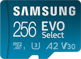"Samsung EVO Select" (2024) microSD kortelė + SD adapteris, 256GB, atminties kortelė išmaniesiems telefonams ir planšetiniams kompiuteriams, UHS-I U3, 4K UHD, Full HD, 160MB/s skaitymo greitis, MB-ME256SA/EU